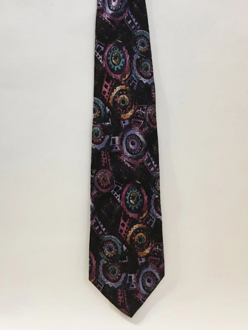 Enrico Coveri Tie Hand Made Mens Purple Teal Green Blue Gold 100% Silk Abstract